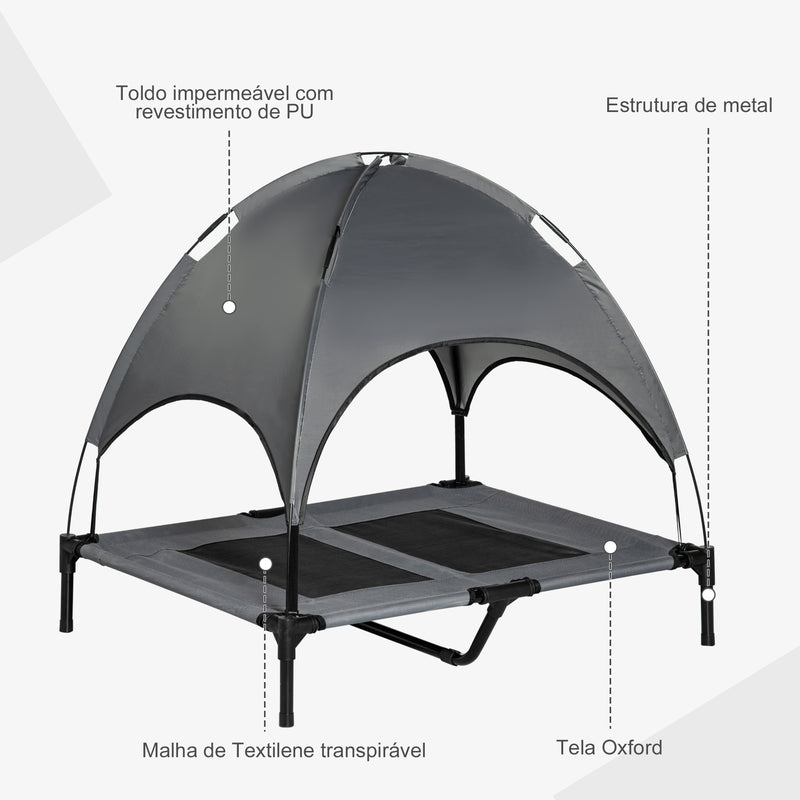 PawHut Cama elevada para animais de estimação com toldo Portátil e removível tecido respirável 92x76x90 cm cinza