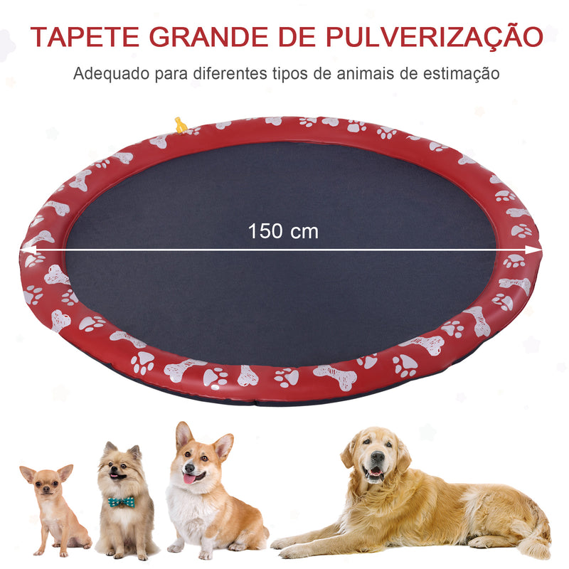 Splash Pad 150 cm Tapete Aquático para Animais de Estimação com Pulverizador de Água Piscina Portátil para Cães Vermelho