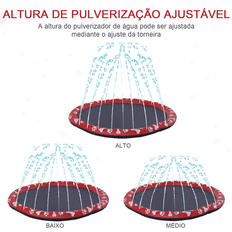 Splash Pad 150 cm Tapete Aquático para Animais de Estimação com Pulverizador de Água Piscina Portátil para Cães Vermelho