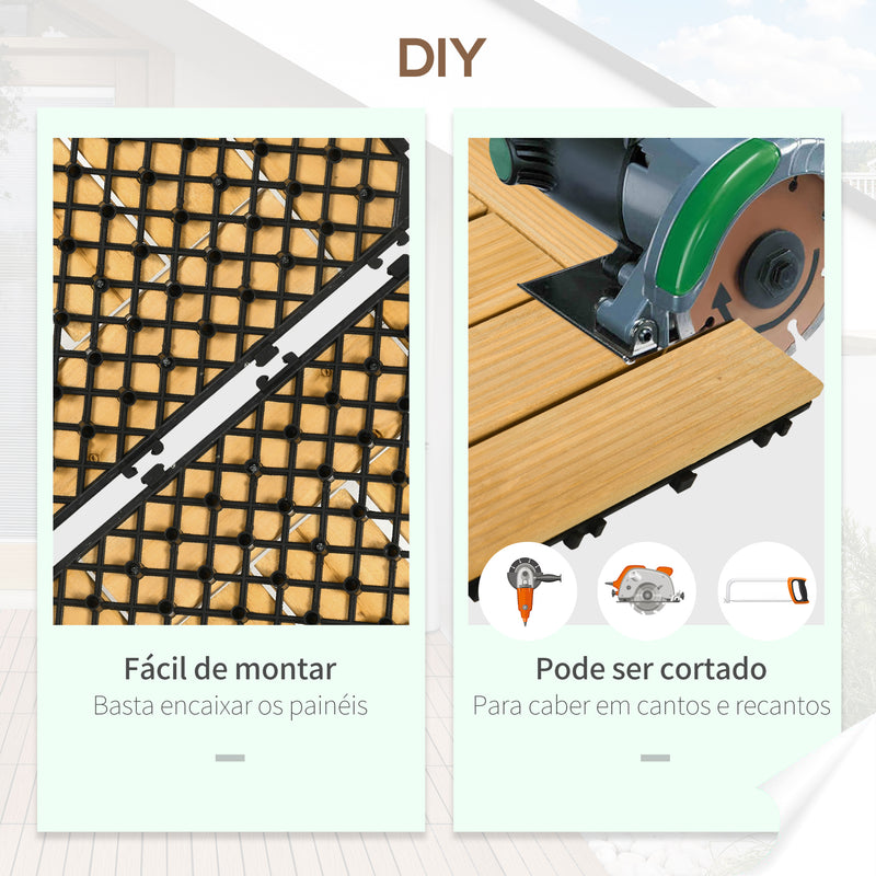 Conjunto de 27 Peças de Deck de Madeira para Exterior 30x30cm Área de 2,43 m² Ladrilhos para Exterior com Sistema Clic para Balcão Terraço Jardim Madeira