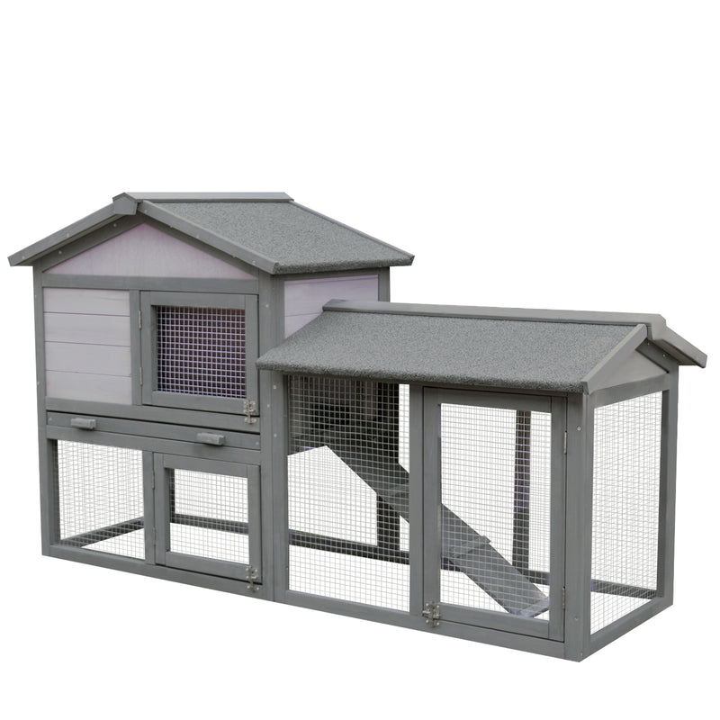 Casa para Coelhos de Madeira Coelheira para Exterior com Bandeja Removível 147x54x84cm Cinza