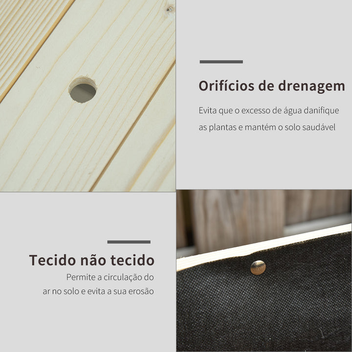 Horta urbana mesa de cultivo elevada de madeira com prateleira tecido Geotêxtil rodas com Freios portátil para Jardim 118x55x83 cm Cor Natural