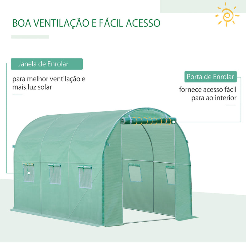 Cobertura de Estufa com 6 Janelas e Porta para Jardim Anti-UV PE 300x200x200 cm Verde