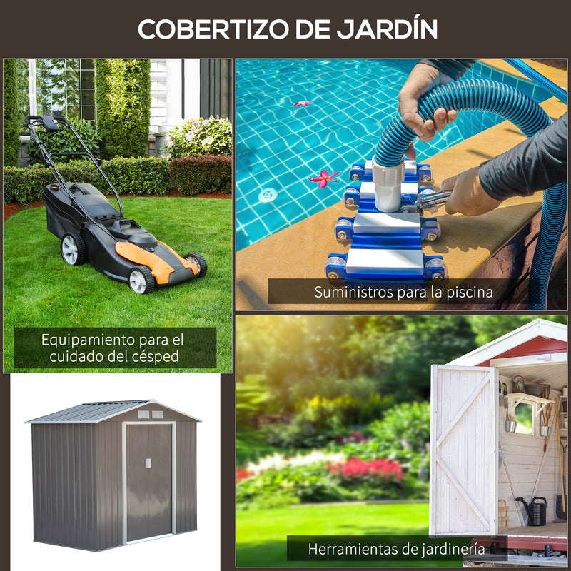 Barracão de Jardim Armário Exterior de Metal para Guardar Ferramentas Base Incluída, 4 Janelas 213x127x185cm Aço