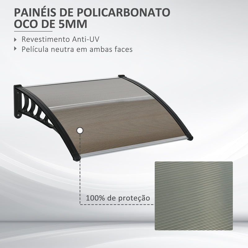 Marquise para Portas e Janelas 100x100x26cm Marquise com Proteção para Sol e Chuva com Painéis de Policarbonato Preto e Marrom