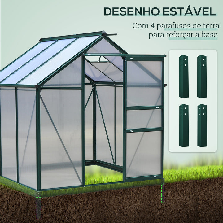 Estufa de Jardim 2x2,m de Policarbonato e Alumínio Estufa com Clarabóia Proteção UV 30 e Base 3,65 m² para Vasos Cultivos de Plantas e Flores Transparente