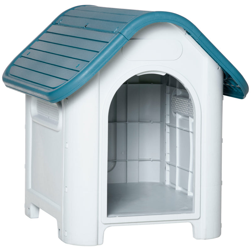 Casa para cães pequenos com respiradouros resistente para uso interno e externo 59x75x66 cm Azul e cinza