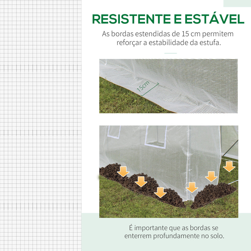 Cobertura de Estufa de Túnel 3,5x3x2m Cobertura de Substituição de Estufa Polietileno com 6 Janelas e Portas Enroláveis Proteção de Plantas para Jardim Branco