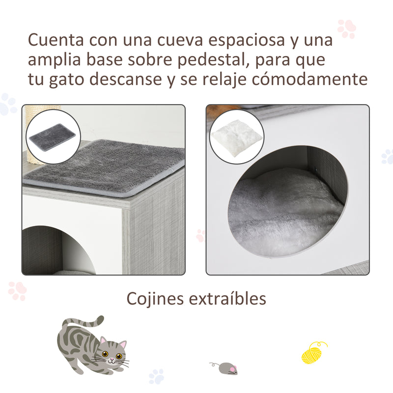 Árvore para gatos de 3 níveis com plataformas postes para arranhar caverna espaçosa almofadas removíveis 59x39x62 cinza