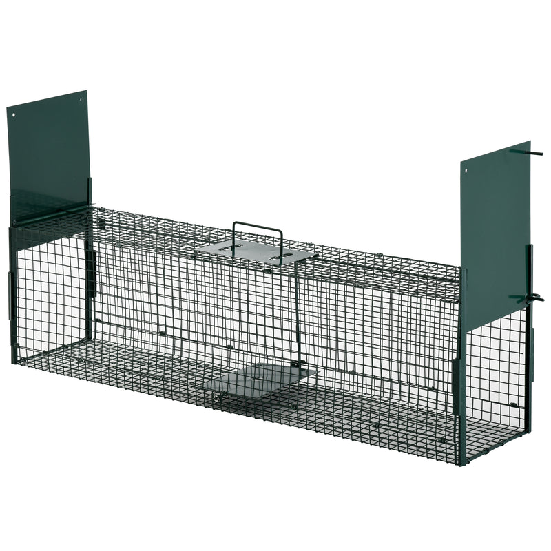 Armadilha com 2 portas para animais vivos Gaiola de captura de metal com alça 100x25x28 cm Verde escuro