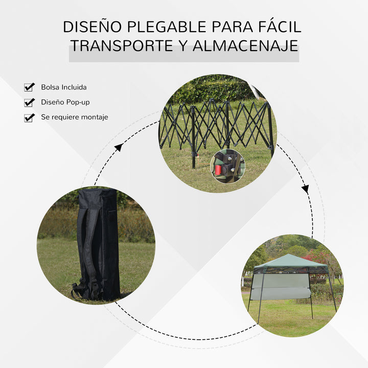 Tenda Dobrável com Proteção UV Altura ajustável de 2 niveis Tecido Oxford com estrutura de aço com Lateral e Bolsa de Transporte 220x220x208 cm verde