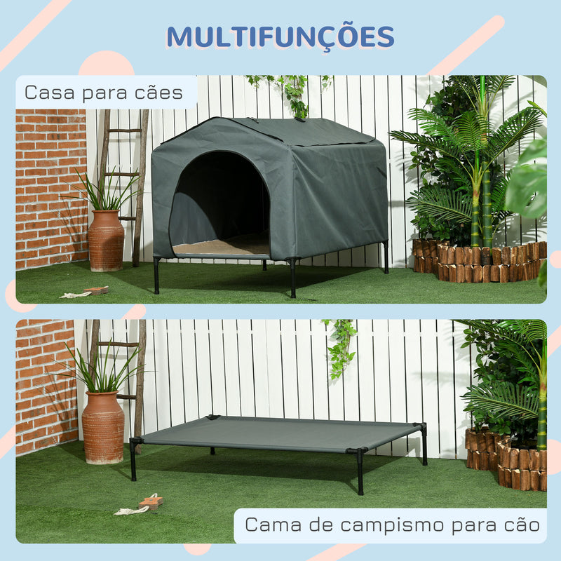 Casa para Cães com Cobertura Exterior 130x85x95 cm Cama Elevada para Animais de Estimação com Almofada e Janelas de Malha para Cães Grandes Cinza