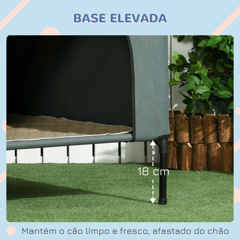 Casa para Cães com Cobertura Exterior 130x85x95 cm Cama Elevada para Animais de Estimação com Almofada e Janelas de Malha para Cães Grandes Cinza