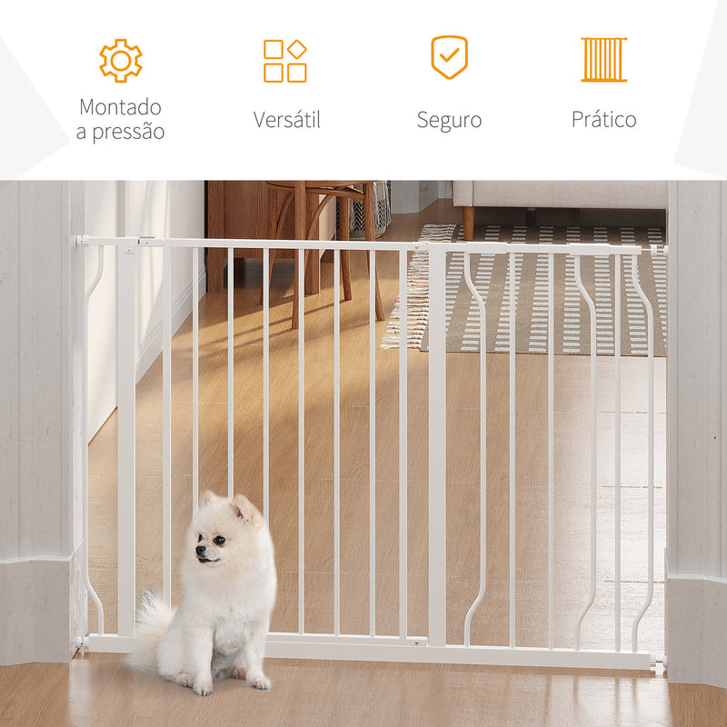 Barreira de Segurança para Cães Extensível para Escadas e Portas 75-115cm com 2 Extensões e 10-20cm Montagem a Pressão Aço Altura 76cm Branco