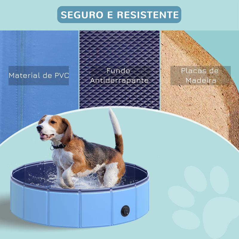 Piscina Dobrável para Cães Gatos Banheira Portátil para Animais de Estimação PVC Antiderrapante Múltiplo Uso para Interior e Exterior Ø80x20 cm Azul