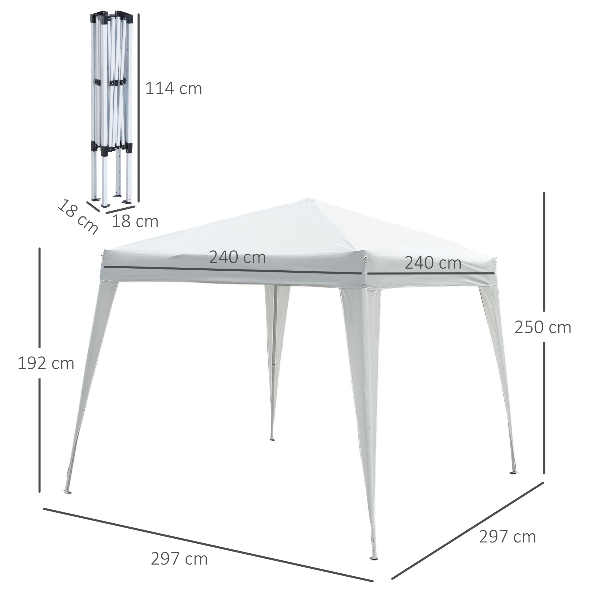 Tenda Dobrável 297x297x250 cm Tenda para Jardim Campismo Festas Eventos Aço e Oxford Branco