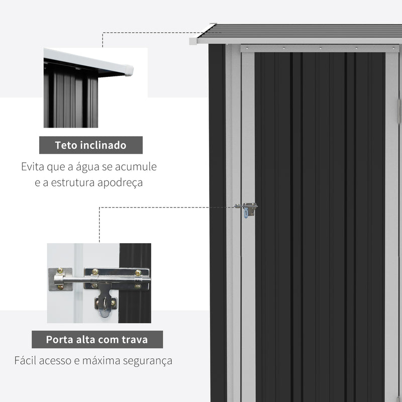 Abrigo de Jardim 1,07m² 142x84x189cm Abrigo de Jardim de Aço Galvanizado com Porta Fechadura e Orifícios de Drenagem para Armazenamento de Ferramentas Cinza