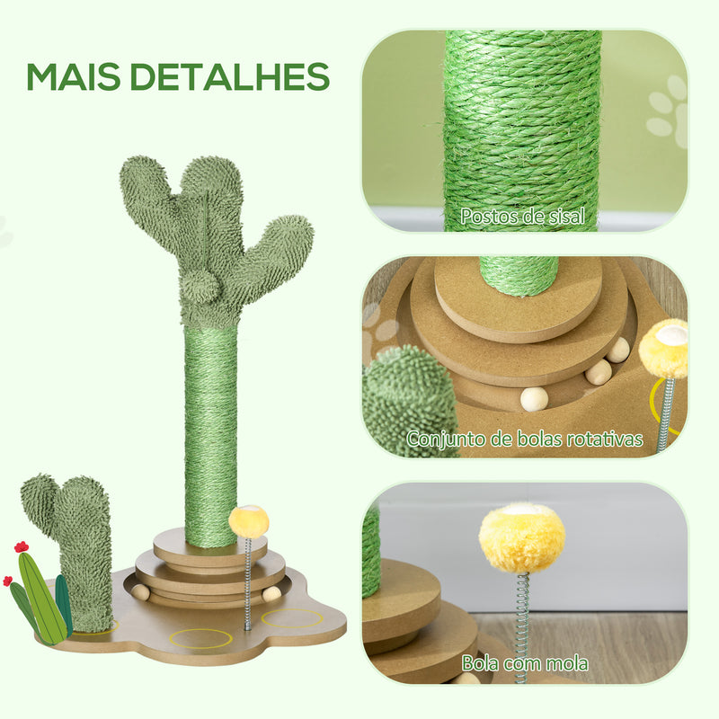 Árvore Arranhador para Gatos Pequenos com Postes de Cacto Altura 60cm Torre para Gatos de Chenille com Brinquedos 46x43x60cm Verde