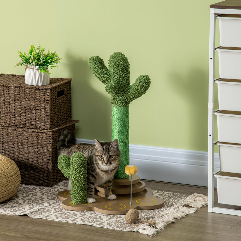 Árvore Arranhador para Gatos Pequenos com Postes de Cacto Altura 60cm Torre para Gatos de Chenille com Brinquedos 46x43x60cm Verde