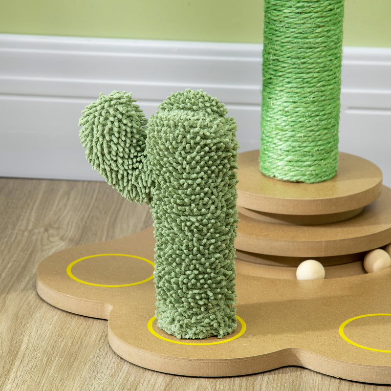 Árvore Arranhador para Gatos Pequenos com Postes de Cacto Altura 60cm Torre para Gatos de Chenille com Brinquedos 46x43x60cm Verde