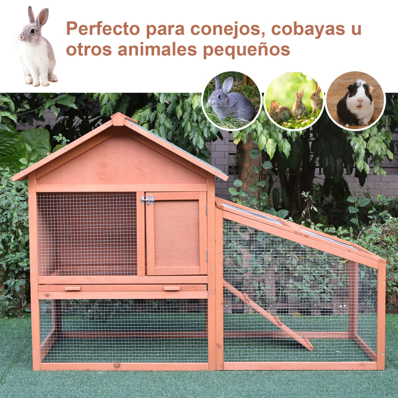 Casa para Coelhos de Madeira Coelheira para Exterior Teto de Tela de Asfáltica 144x64,5x100 cm Madeira