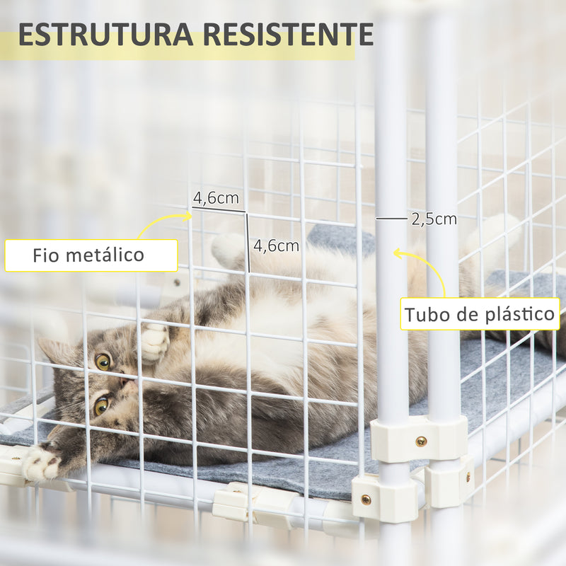 Gaiola Metálica para Animais de Estimação Gaiola para Coelhos com 16 Painéis com Trava e Escada para Cobaias Desenho DIY 68x68,2x2,5cm Branco