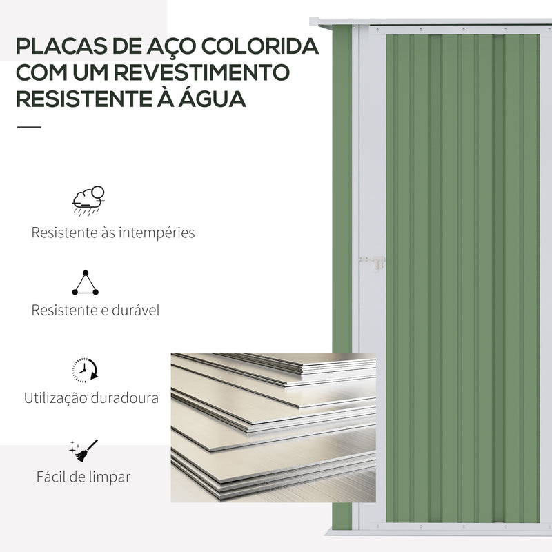 Abrigo de Jardim 1,07? 142x84x189 cm Abrigo de Armazenamento Galvanizado Abrigo de Ferramentas com Teto Inclinado e Porta para Varanda Exterior Verde Claro