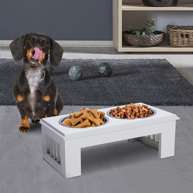 Comedouro elevado para cães com 2 tigelas removíveis de aço inoxidável 58,4x30,5x25,4 cm Branco