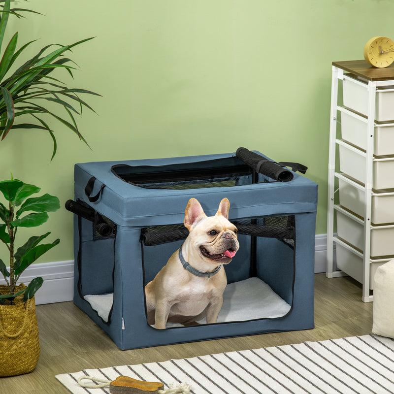 Transportadora para Cães e Gatos Bolsa Portátil e Dobrável para Animais de Estimação Transportadora com 3 Portas e Almofada Suave 69x51x51cm Azul