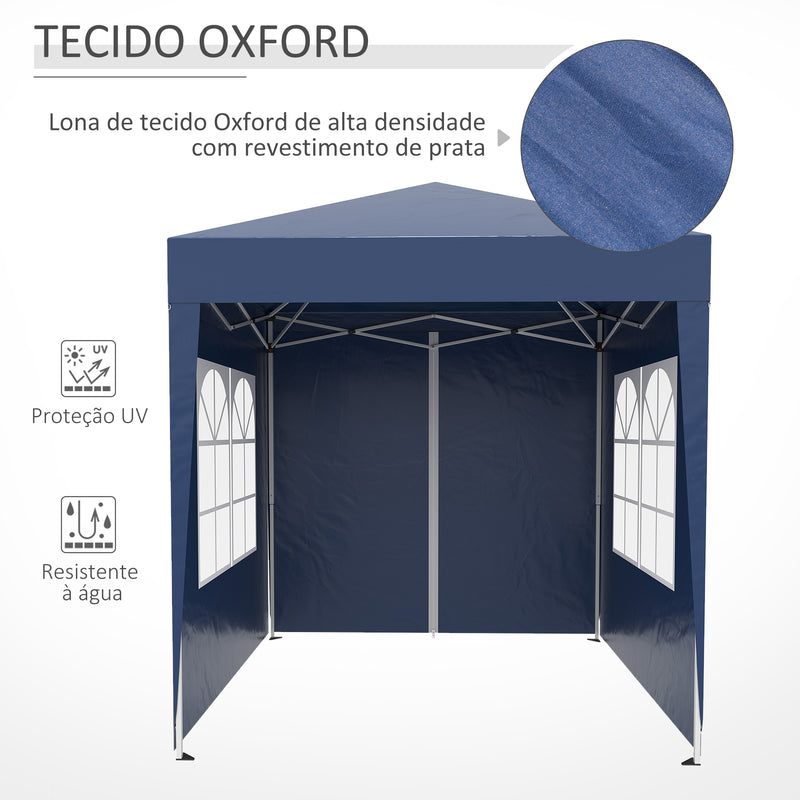 Tenda Dobrável 2x2 m Tenda de Jardim com 4 Paredes Laterais Tecido Oxford 2 Portas 2 Janelas e Bolsa de Transporte para Exterior Terraço Campismo Festas Azul