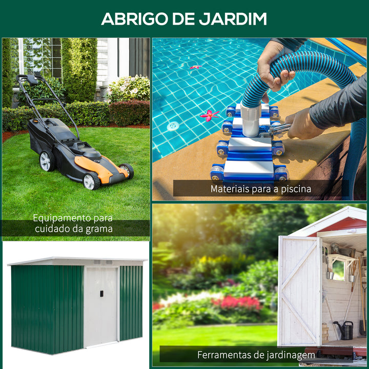 Barracão de jardim tipo galpão de metal para armazenamento de ferramentas 277x130x173cm Aço verde