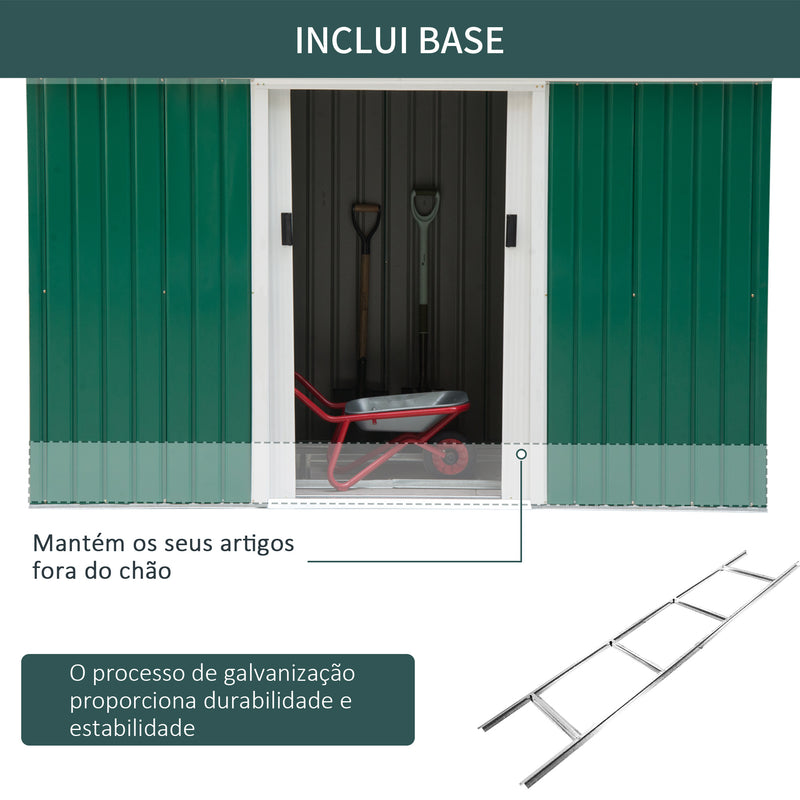 Barracão de jardim tipo galpão de metal para armazenamento de ferramentas 277x130x173cm Aço verde