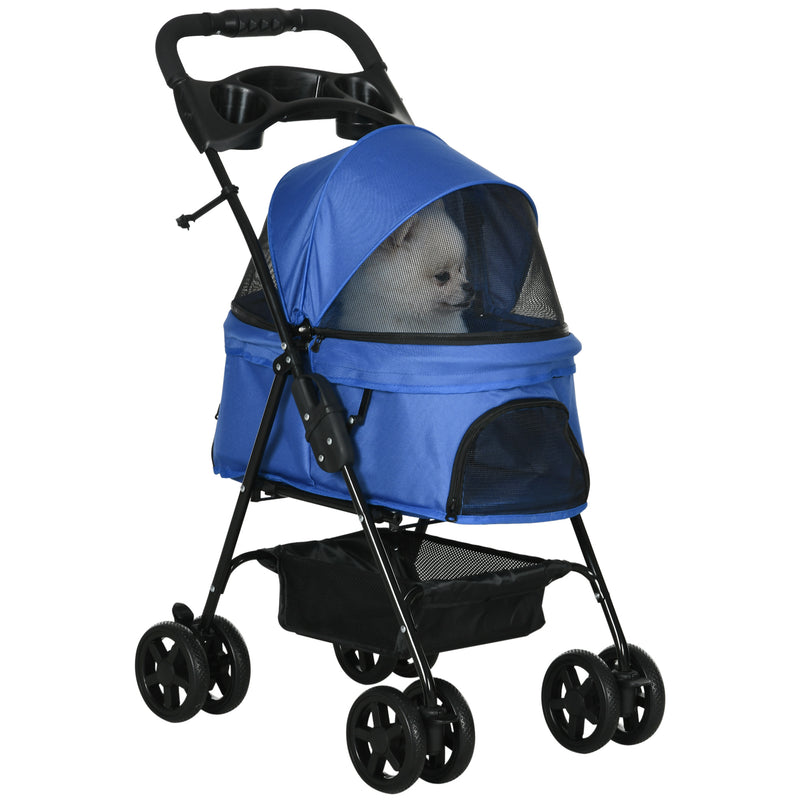 Carrinho dobrável para animais de estimação desmontável para cães de aço Oxford rodas giratórias freios janela 67x45x96 cm azul