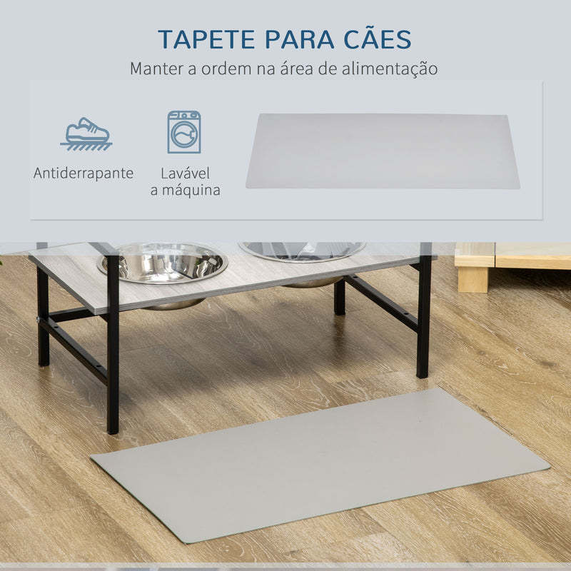 Comedouro Elevado para Cães com Altura Ajustável Comedouro para Cães com 2 Tigelas de 1100ml de Aço Inoxidável Tapete e Alimentador Lento 60x33x10-31,5cm Cinza