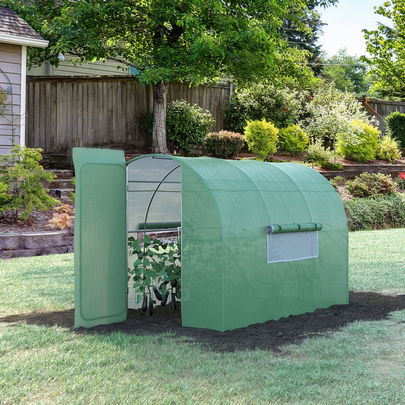 Estufa Tipo Túnel 300x200x200 cm com Porta e Janelas Estufa de Jardim Grande com Cobertura de PE e Metal Galvanizado para Cultivos de Plantas Verduras Verde