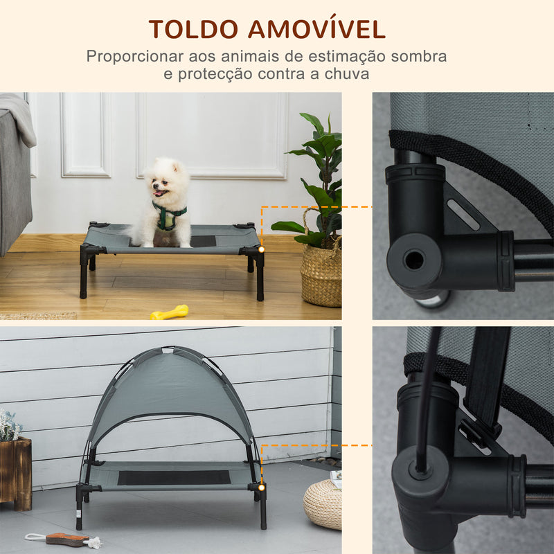 Cama Elevada para Animais de Estimação Portátil com Toldo Amovível Tecido Respirável para Interior e Exterior 61x46x62 cm Cinza