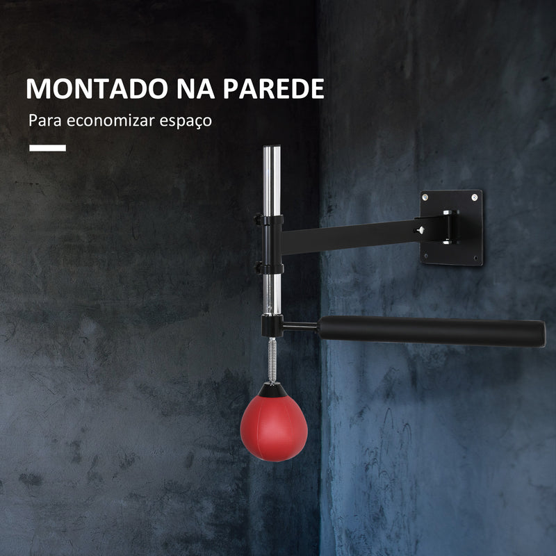 Bola de Velocidade de Boxe Montado na Parede Altura Ajustável com Barra Giratória e Inflador Puching Ball para Adultos e Adolecentes 79x72x20cm Preto e Vermelho