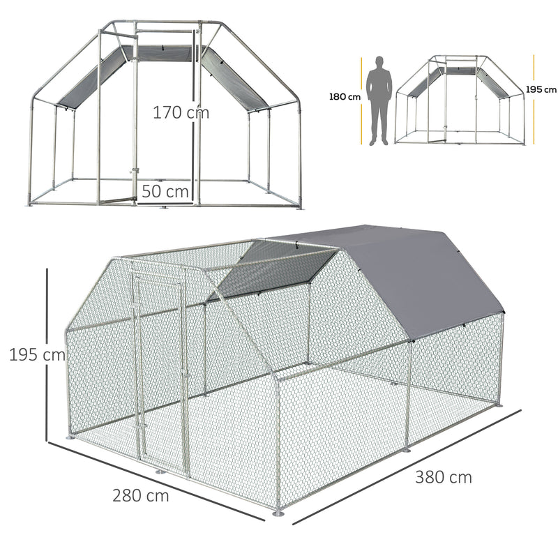 Galinheiro ao ar livre Gaiola para aves domésticas de metal galvanizado com fechadura e cobertura Oxford 280x380x195cm