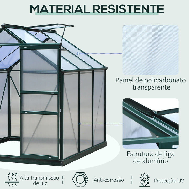 Estufa de Jardim 2x2,m de Policarbonato e Alumínio Estufa com Clarabóia Proteção UV 30 e Base 3,65 m² para Vasos Cultivos de Plantas e Flores Transparente