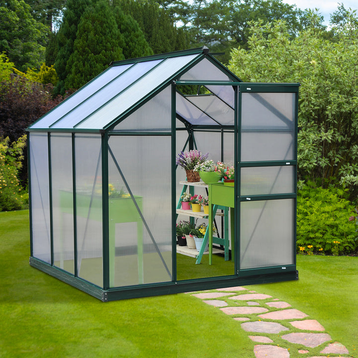 Estufa de Jardim 2x2,m de Policarbonato e Alumínio Estufa com Clarabóia Proteção UV 30 e Base 3,65 m² para Vasos Cultivos de Plantas e Flores Transparente