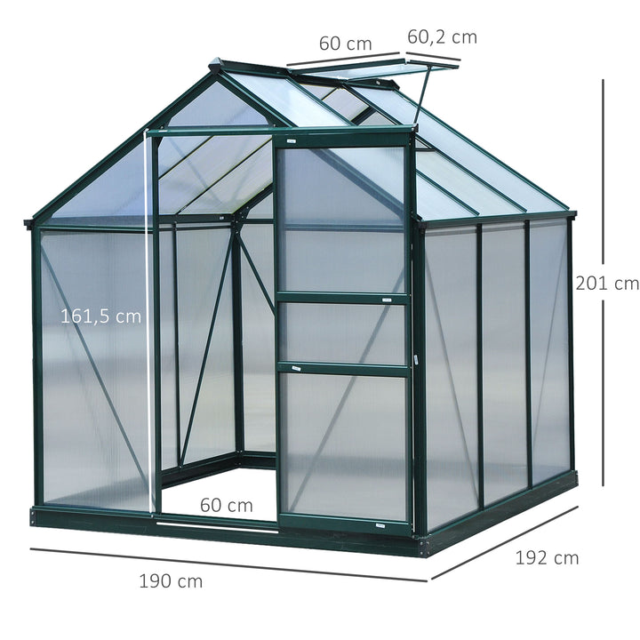 Estufa de Jardim 2x2,m de Policarbonato e Alumínio Estufa com Clarabóia Proteção UV 30 e Base 3,65 m² para Vasos Cultivos de Plantas e Flores Transparente