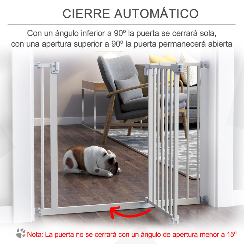 Barreira metálica de segurança para Animais de estimação Cães com extensões de 17,5 cm Sistema de fechamento automático 74,5-84,5x76,2 cm Branco