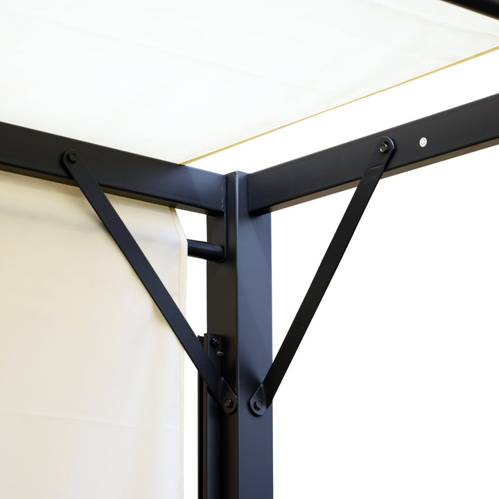 Pérgola 3x3 Pérgola com Teto Retrátil e Parede Lateral Versátil para Jardim pátio Terraço e Tecido de Poliéster Creme e Preto