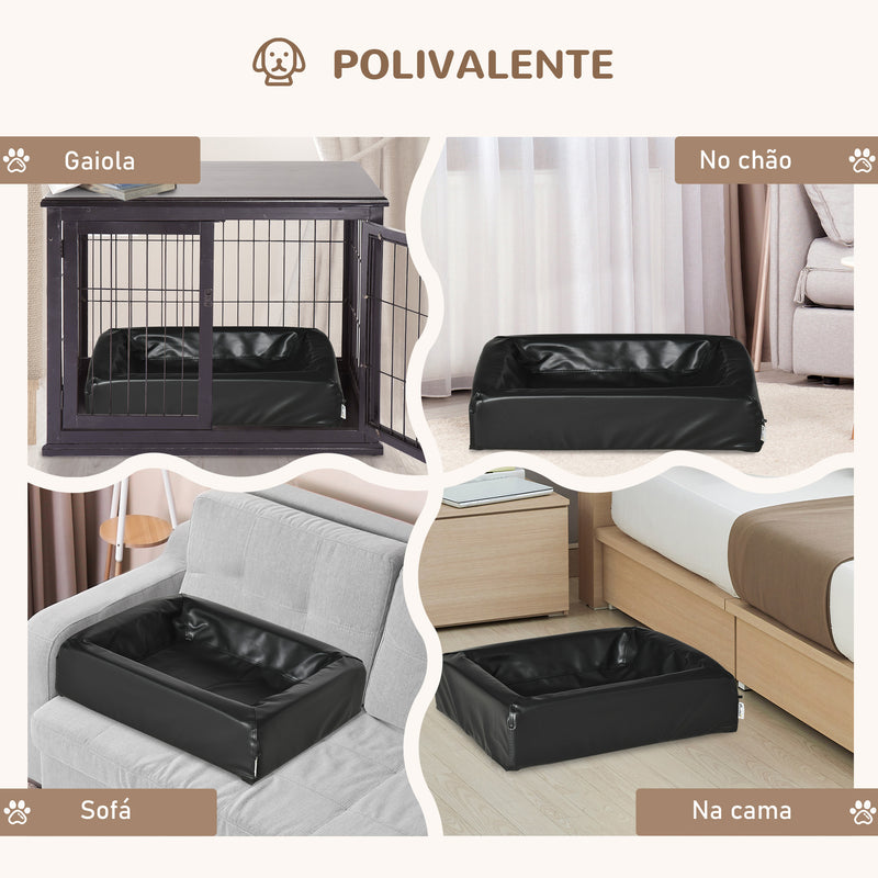 Cama para Cães Gatos Estofada em Couro PU Cama para Animais de Estimação Pequenos Amovível e Lavável com Zíper 58x49x14,5cm Preto