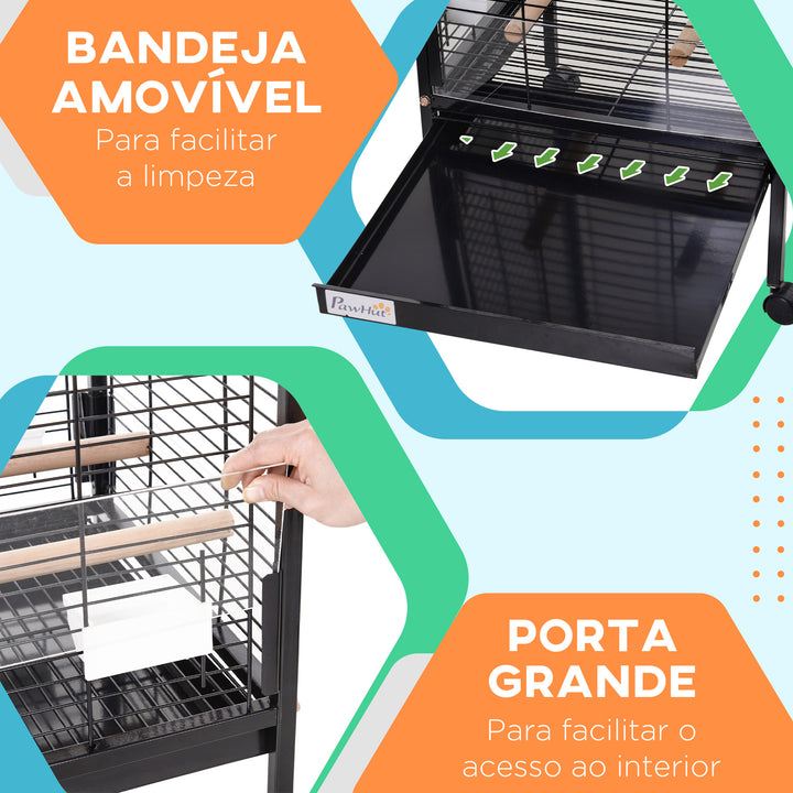 Gaiola metálica espaçosa para papagaios-canários Cotorra Papagaio com 4 rodas 54x54x151 21kg