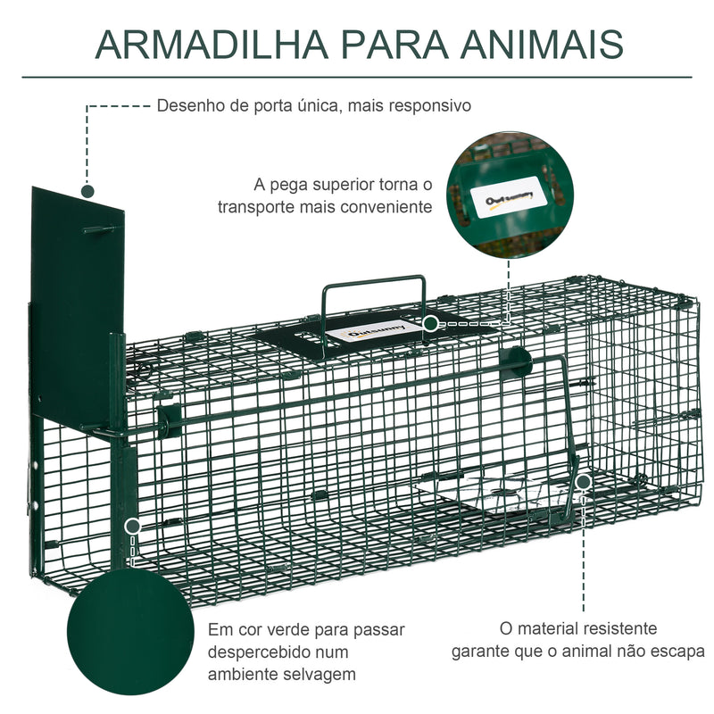 Armadilha para Animais Vivos com Porta Gaiola de Captura com Alça de Transporte para Coelhos Raposas Pequenas 60x18x20cm Verde Escuro