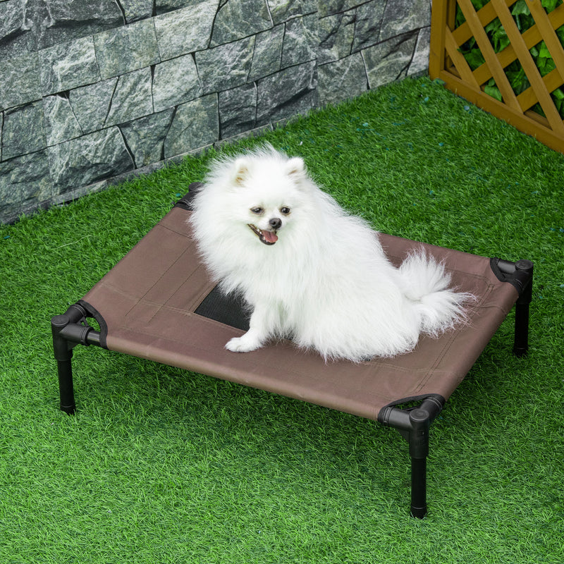 Cama para Animais de Estimação Cama Elevada para Cães Gatos Portátil Tecido Transpirável para Exterior Interior 64x46x18cm Marrom