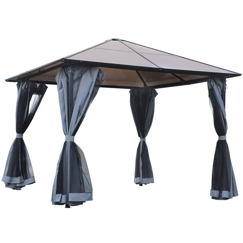 Gazebo 3x3 m com telhado de policarbonato 4 cortinas laterais e 4 redes mosquiteiras com zíper de estrutura metálica para multicolor