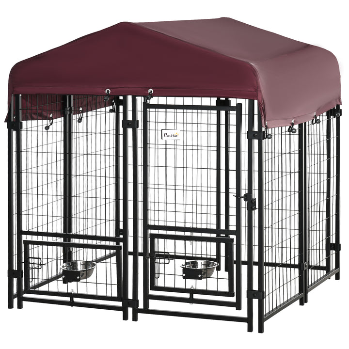 Parque para Animais de Estimação com Toldo de Tecido Oxford Gaiola para Cães 8 Painéis com 2 Comedouros Giratórios Porta com Fechadura para Jardim Exterior 120x120x138cm Preto
