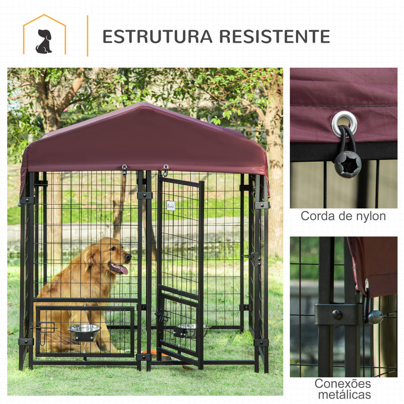 Parque para Animais de Estimação com Toldo de Tecido Oxford Gaiola para Cães 8 Painéis com 2 Comedouros Giratórios Porta com Fechadura para Jardim Exterior 120x120x138cm Preto